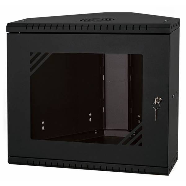 Угловой стоечный шкаф 19" 9U, 330мм, стеклянная дверь, черный
